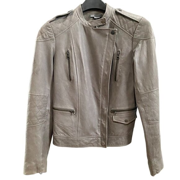 Vince Quilted Leather Moto Jacket Sz XS Gray Motorcycle Biker Zipper /closure - Picture 1 of 12